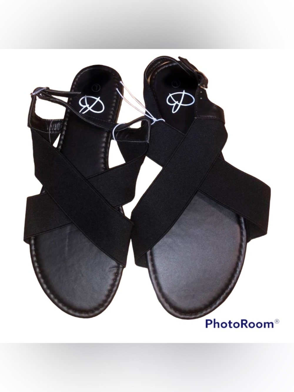 Bobbie Brooks Ladies’ Black Cross Sandals NEW Sz M (7-8)